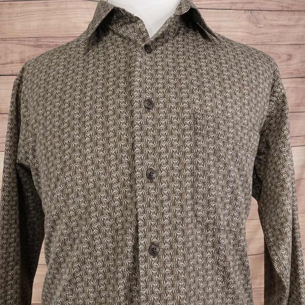 Claiborne Shirt Mens L Brown Paisley Long Sleeve Button-Up Regular Fit